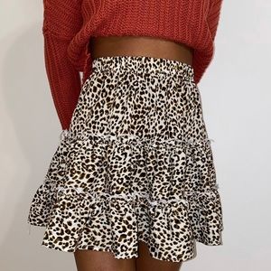 SHIEN Ruffle Leopard Print Mini Skater Skirt